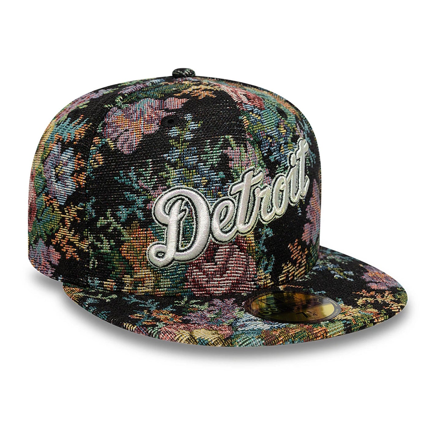 This is a Detroit Tigers Jacquard Patterns All Over Print Black 59FIFTY Fitted Cap 4