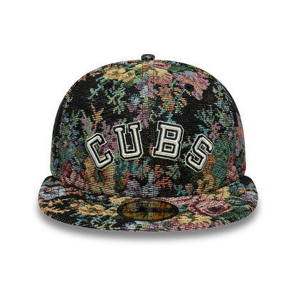 This is a Chicago Cubs Jacquard Patterns All Over Print Black 59FIFTY Fitted Cap 3