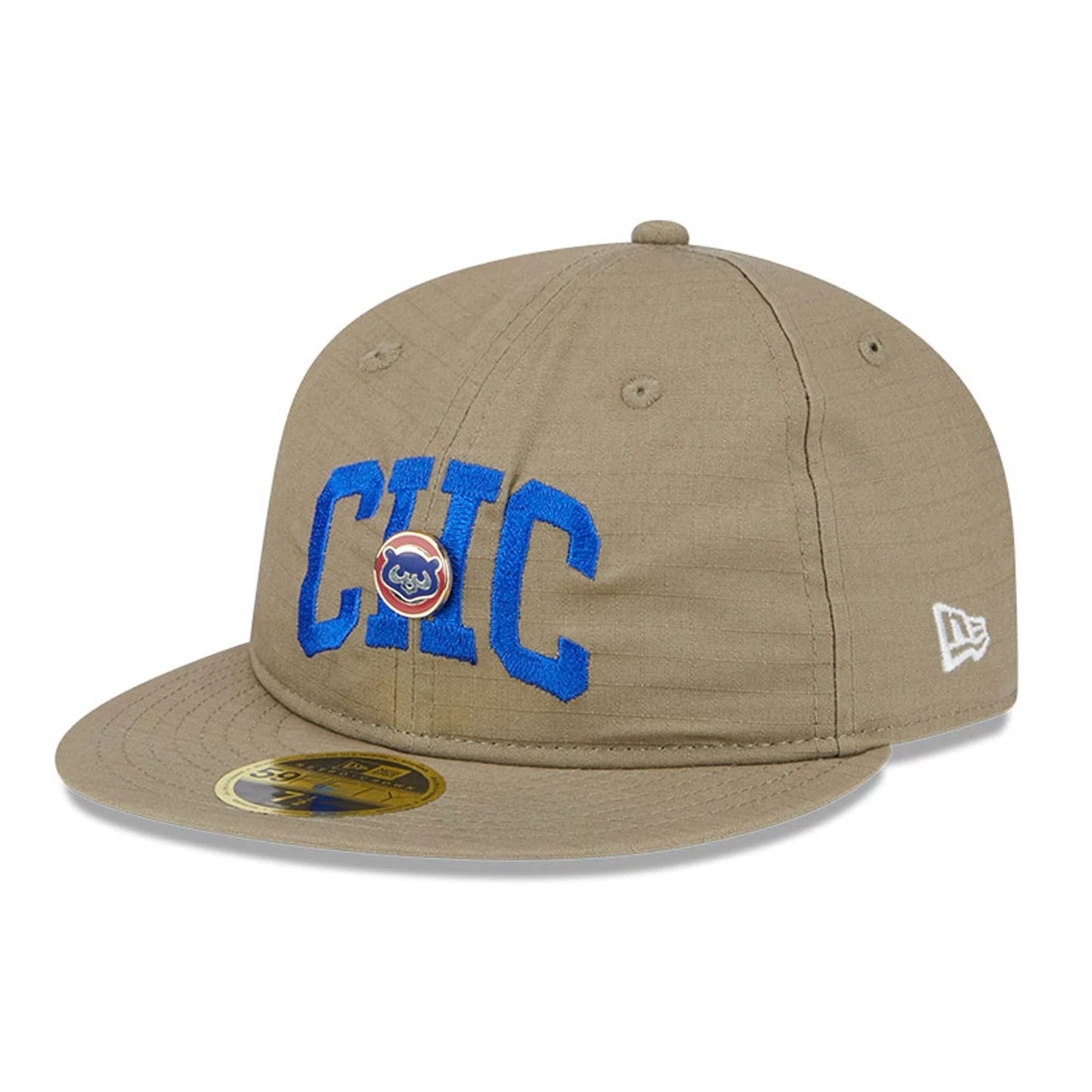 This is a Chicago Cubs Logo Pin Khaki Retro Crown 59FIFTY Fitted Cap 1