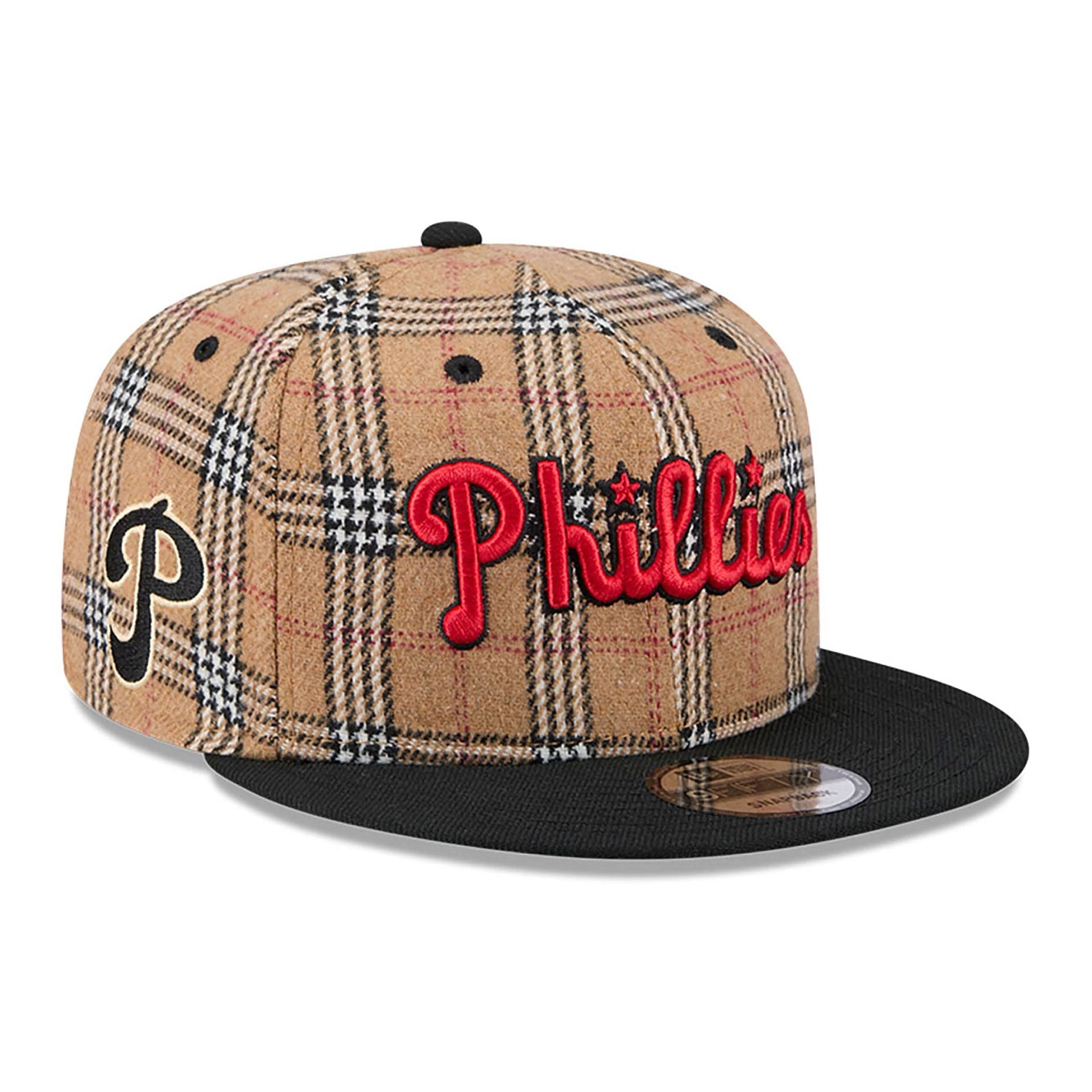 This is a Philadelphia Phillies Tan Tartan Beige 9FIFTY Snapback Cap 1