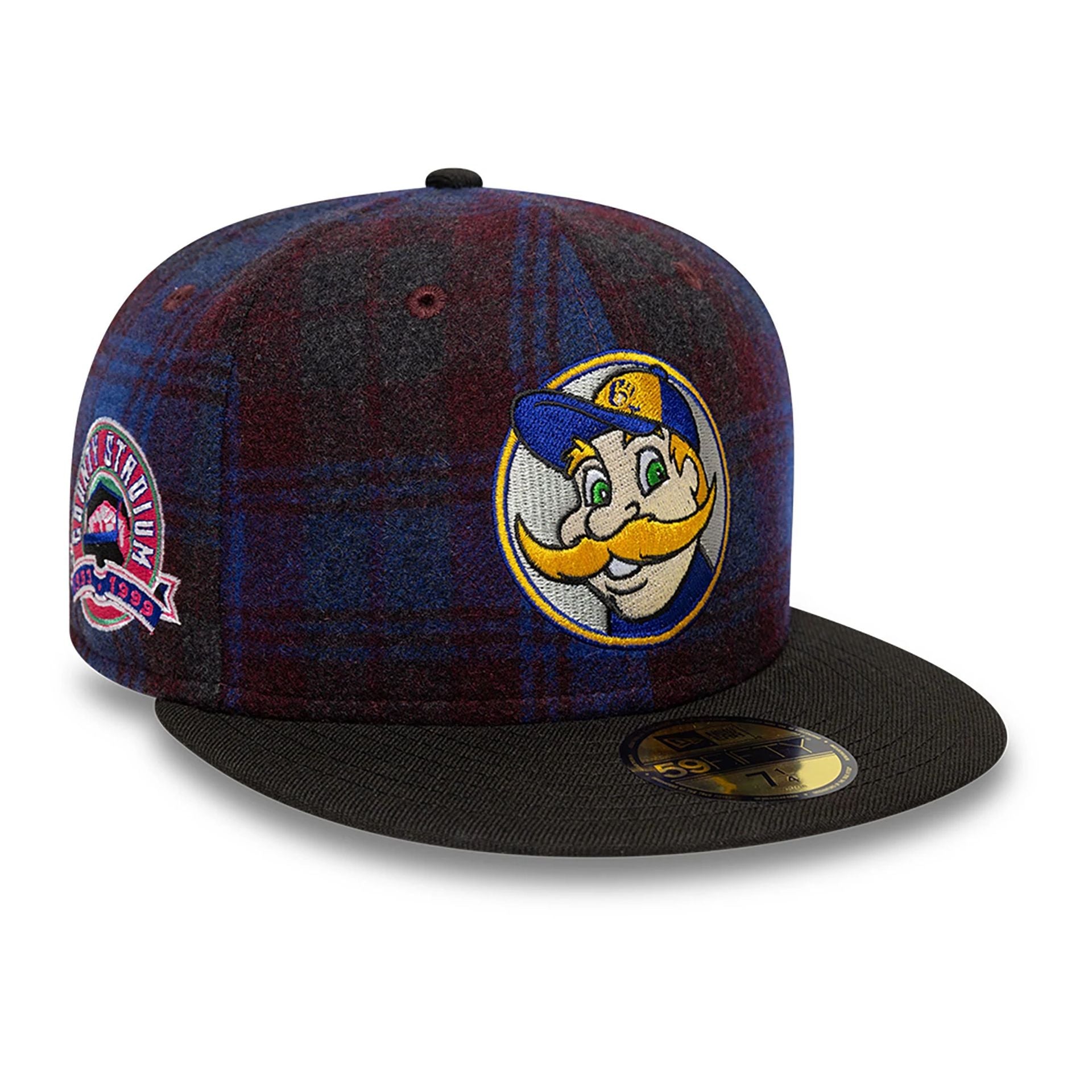 This is a Milwaukee Brewers Mascot Plaid Purple 59FIFTY Fitted Cap 1