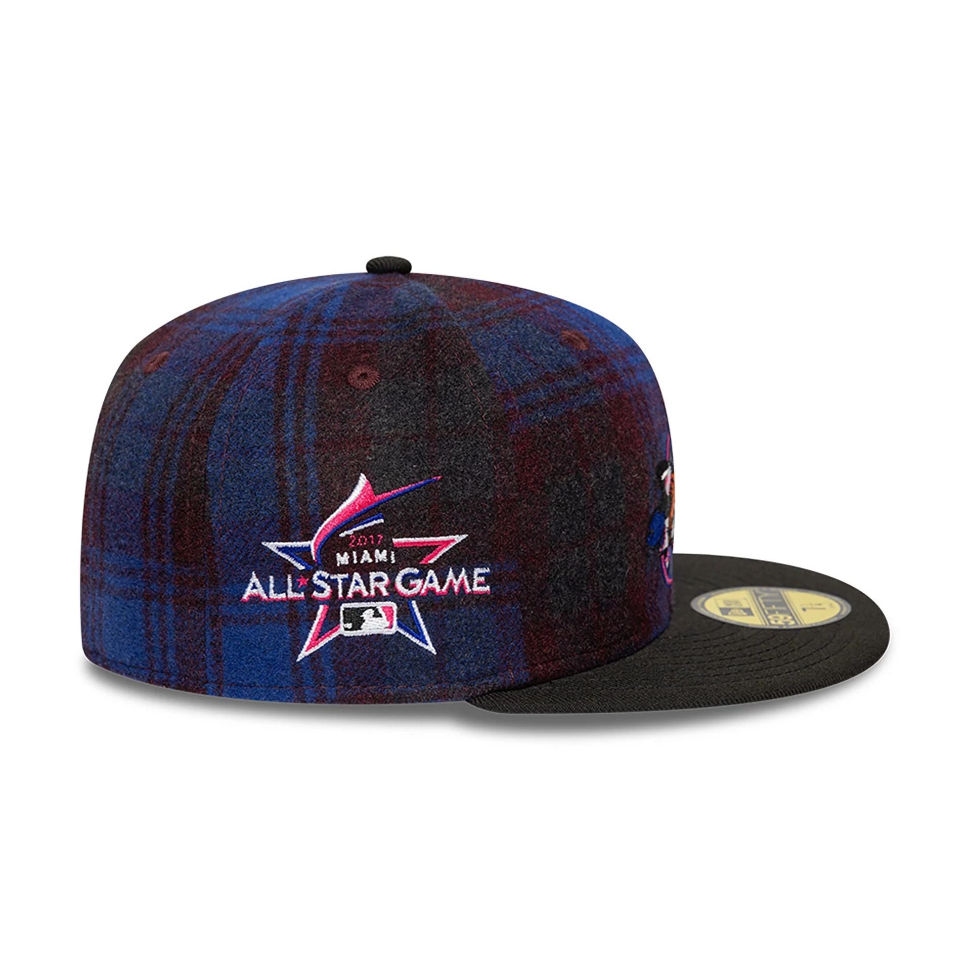 This is a Miami Marlins Mascot Plaid Purple 59FIFTY Fitted Cap 6