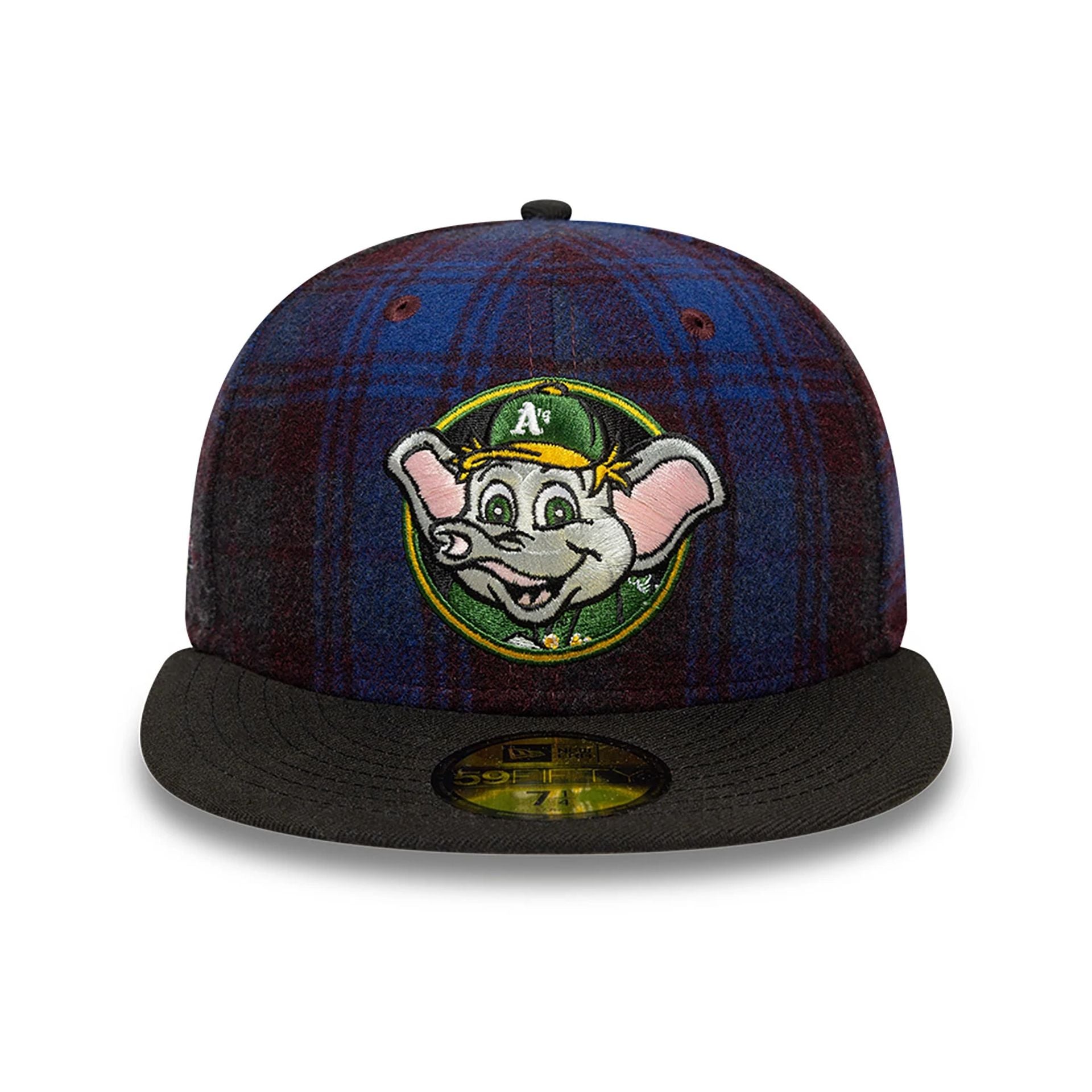 This is a Oakland Athletics Mascot Plaid Open Purple 59FIFTY Fitted Cap 3