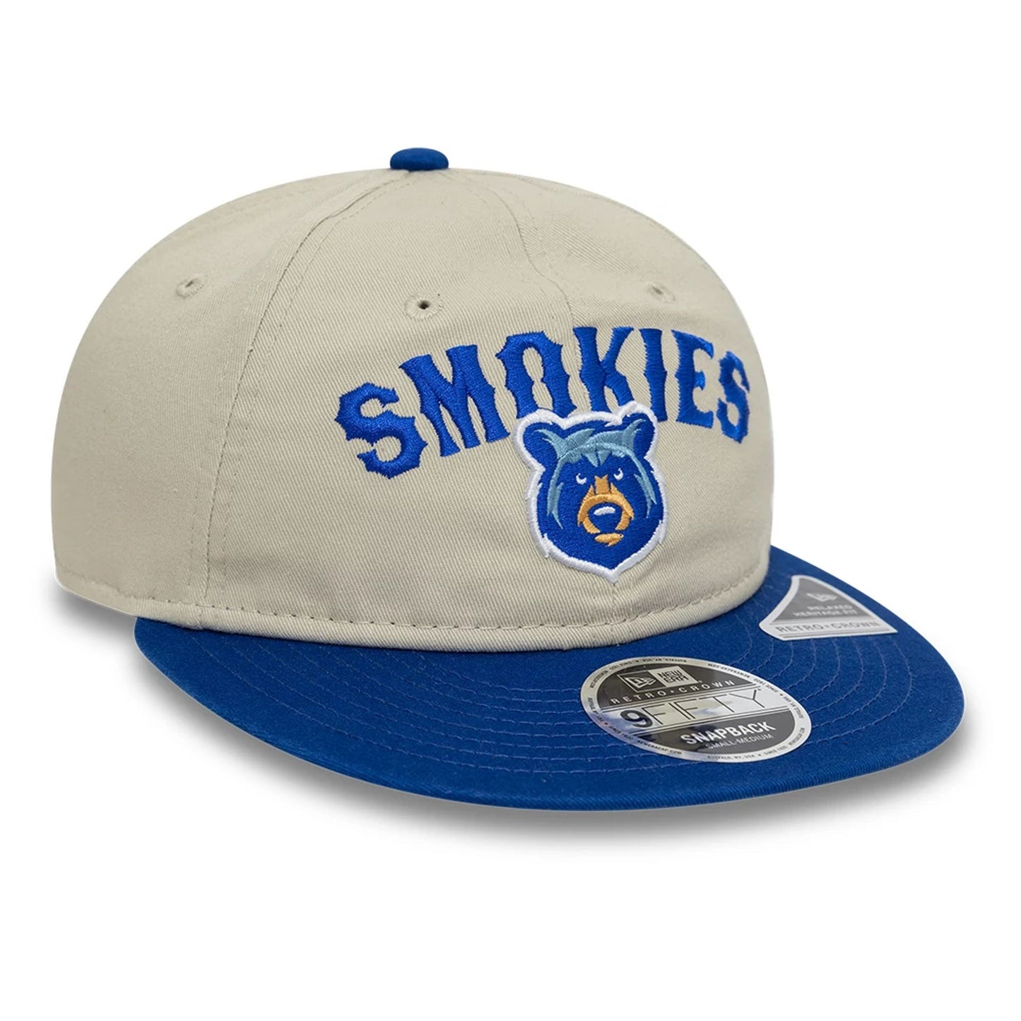 This is a Tennessee Smokies MiLB Two Tone Light Beige Retro Crown 9FIFTY Strapback Cap 5