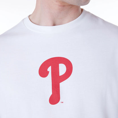 The Male model is wearing Philadelphia Phillies MLB London Games 2024 White Oversized T-Shirt 4