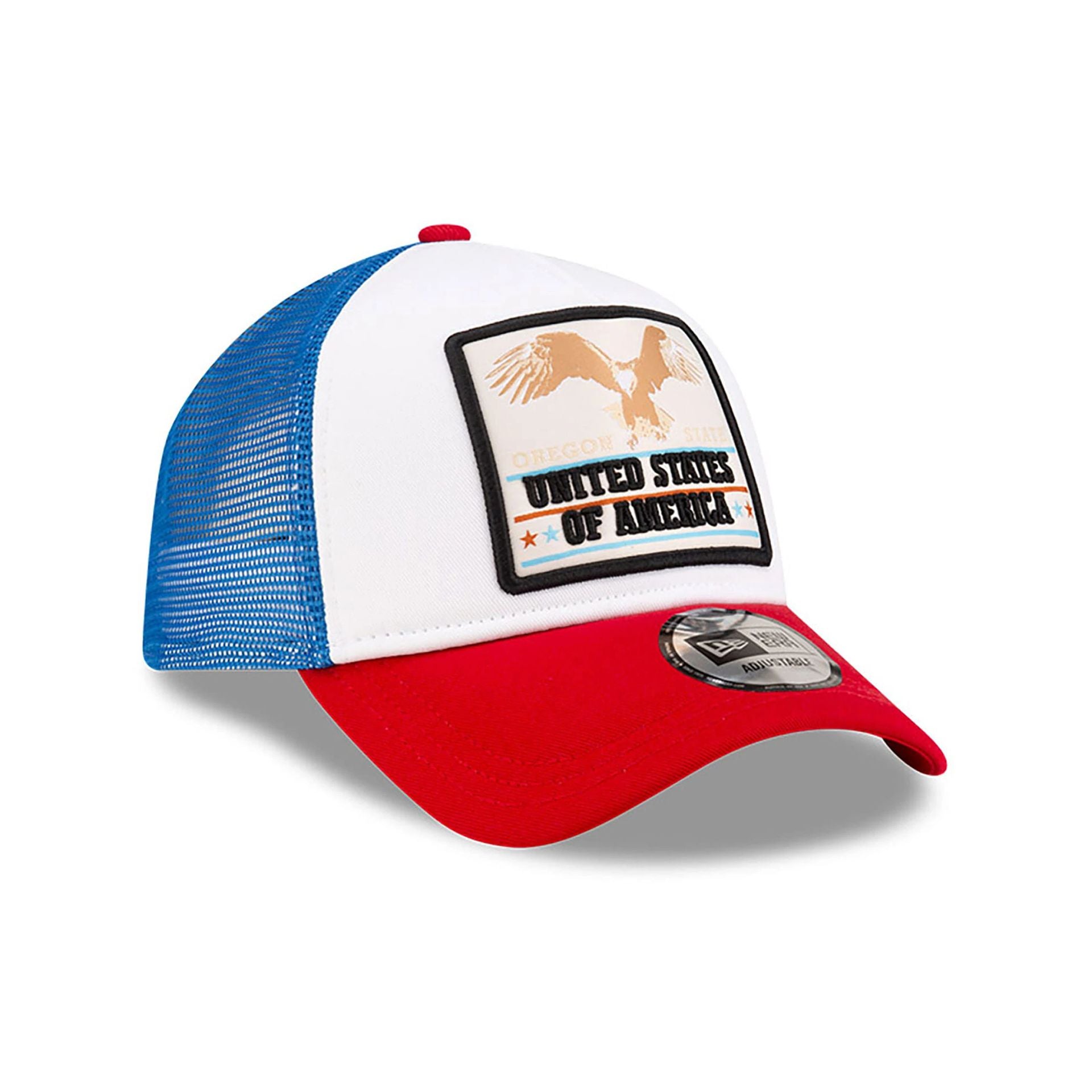 This is a New Era Eagle Patch White 9FORTY A-Frame Trucker Adjustable Cap 3