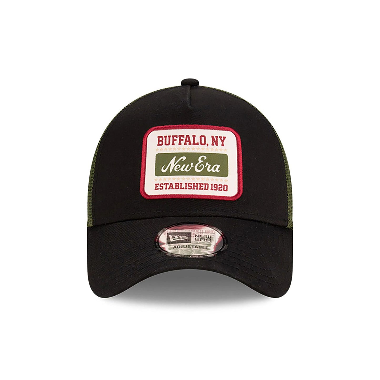 This is a New Era Script Patch Black 9FORTY A-Frame Trucker Adjustable Cap 2