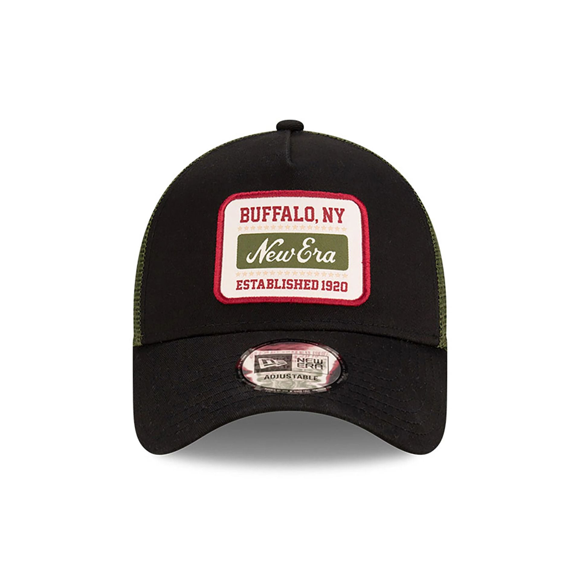 This is a New Era Script Patch Black 9FORTY A-Frame Trucker Adjustable Cap 2