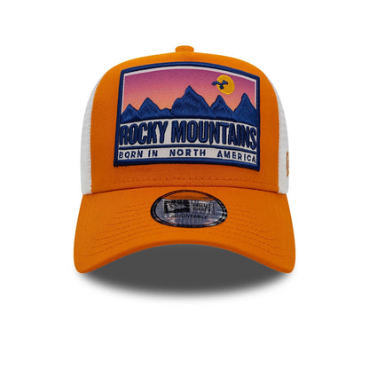 This is a New Era Location Patch Trucker Rust/Copper 9FORTY A-Frame Trucker Adjustable Cap 2