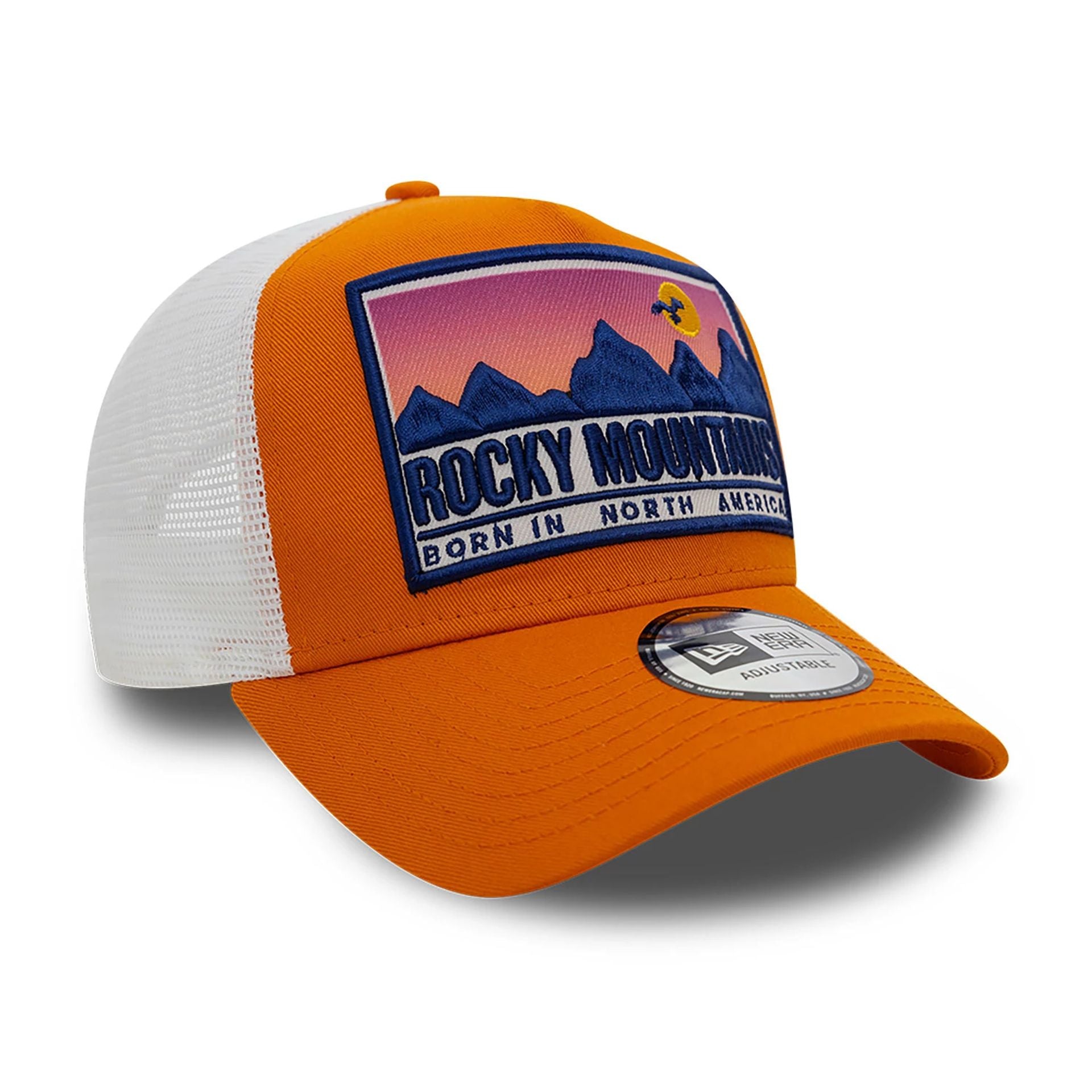 This is a New Era Location Patch Trucker Rust/Copper 9FORTY A-Frame Trucker Adjustable Cap 3