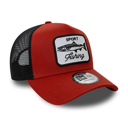 This is a New Era Fishing Patch Trucker Rust/Copper 9FORTY A-Frame Trucker Adjustable Cap 3