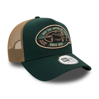 This is a New Era Hot Rod Trucker Dark Green 9FORTY A-Frame Trucker Adjustable Cap 3