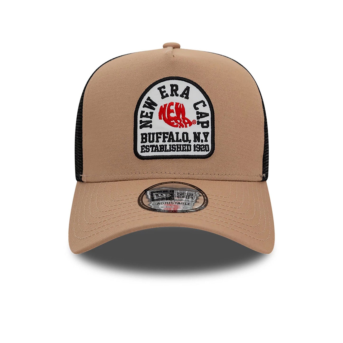 This is a New Era State Patch Trucker Beige 9FORTY A-Frame Trucker Adjustable Cap 2