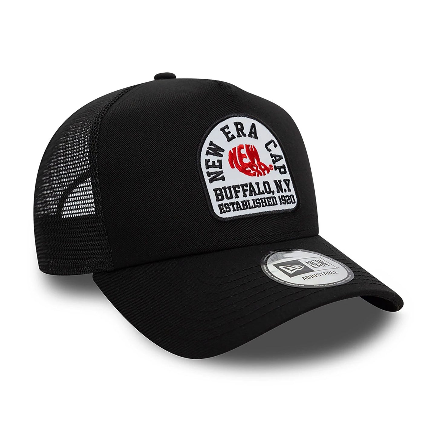 This is a New Era State Patch Trucker Black 9FORTY A-Frame Trucker Adjustable Cap 3