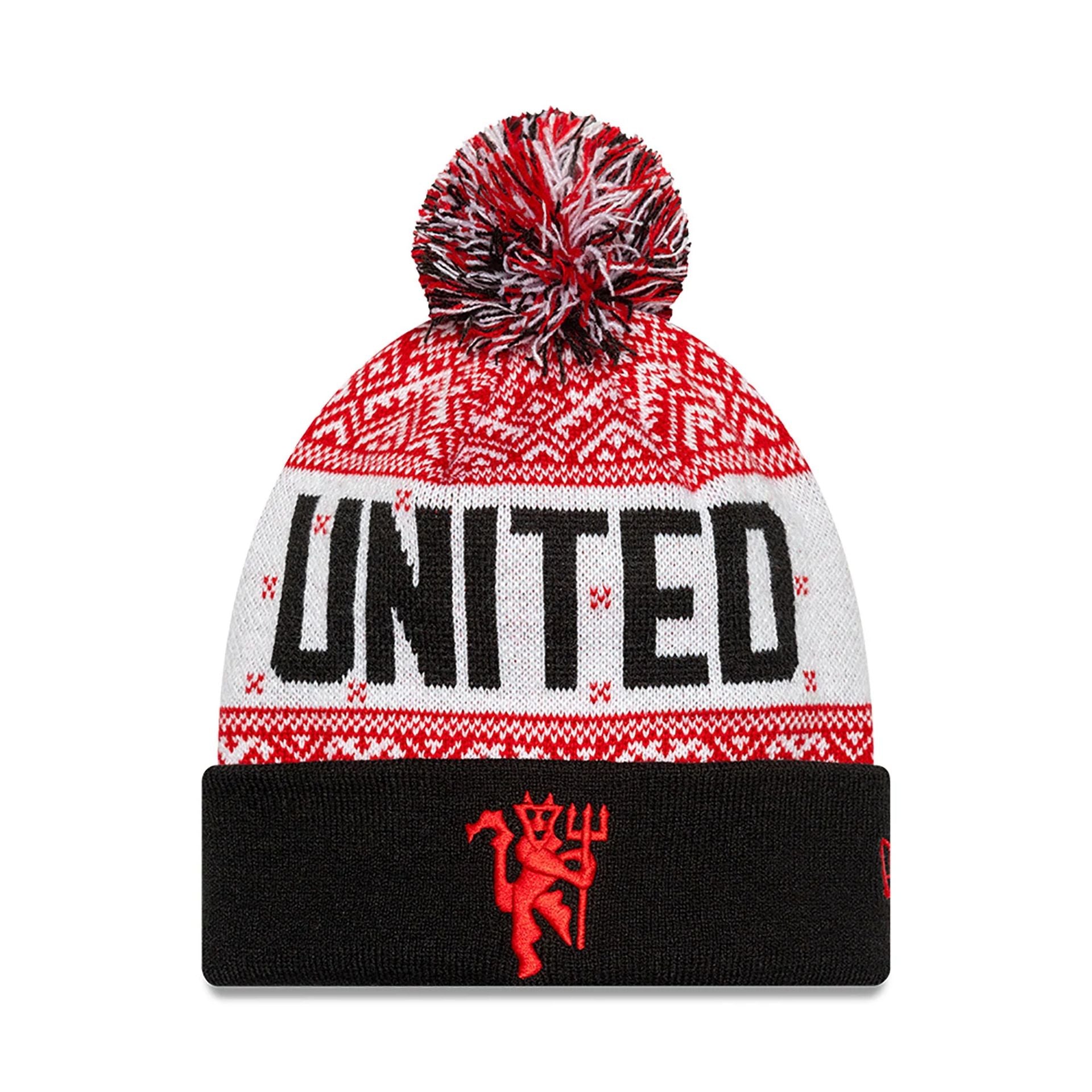 This is a Manchester United FC Xmas Bobble Knit Beanie Hat 1