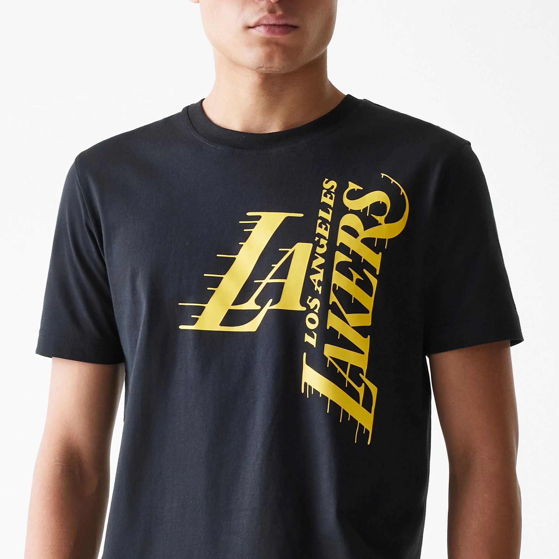 The Male model is wearing LA Lakers NBA City Edition Black T-Shirt 6