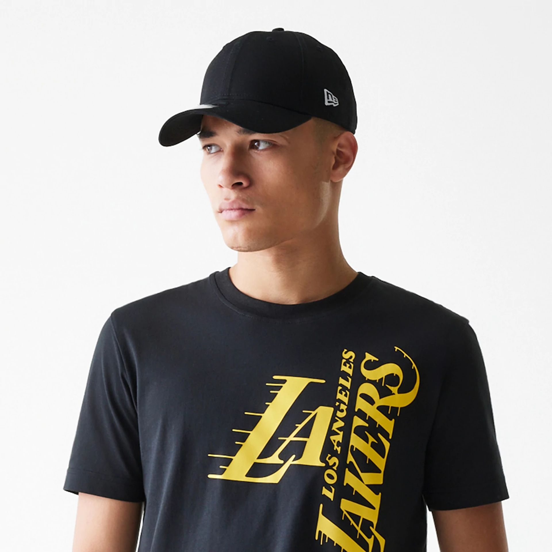 The Male model is wearing LA Lakers NBA City Edition Black T-Shirt 5