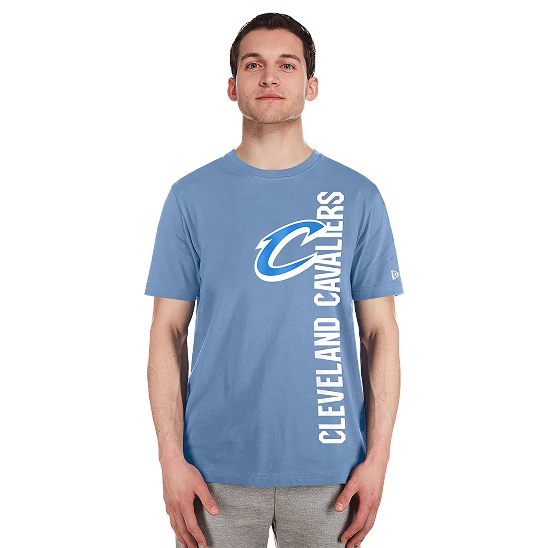 The Male model is wearing Cleveland Cavaliers NBA City Edition Pastel Blue T-Shirt 1