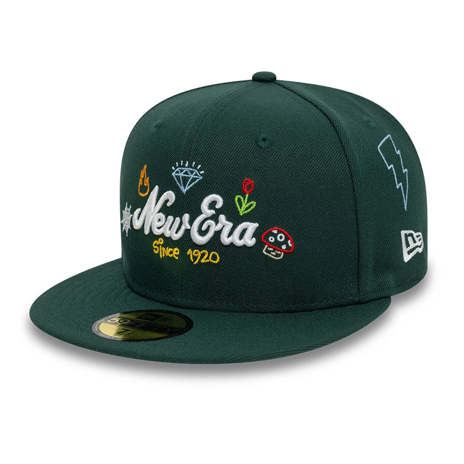 This is a New Era Scribble Dark Green 59FIFTY Fitted Cap 1