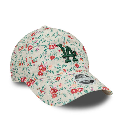 This is a LA Dodgers Womens Floral Cord Light Beige 9TWENTY Adjustable Cap 4