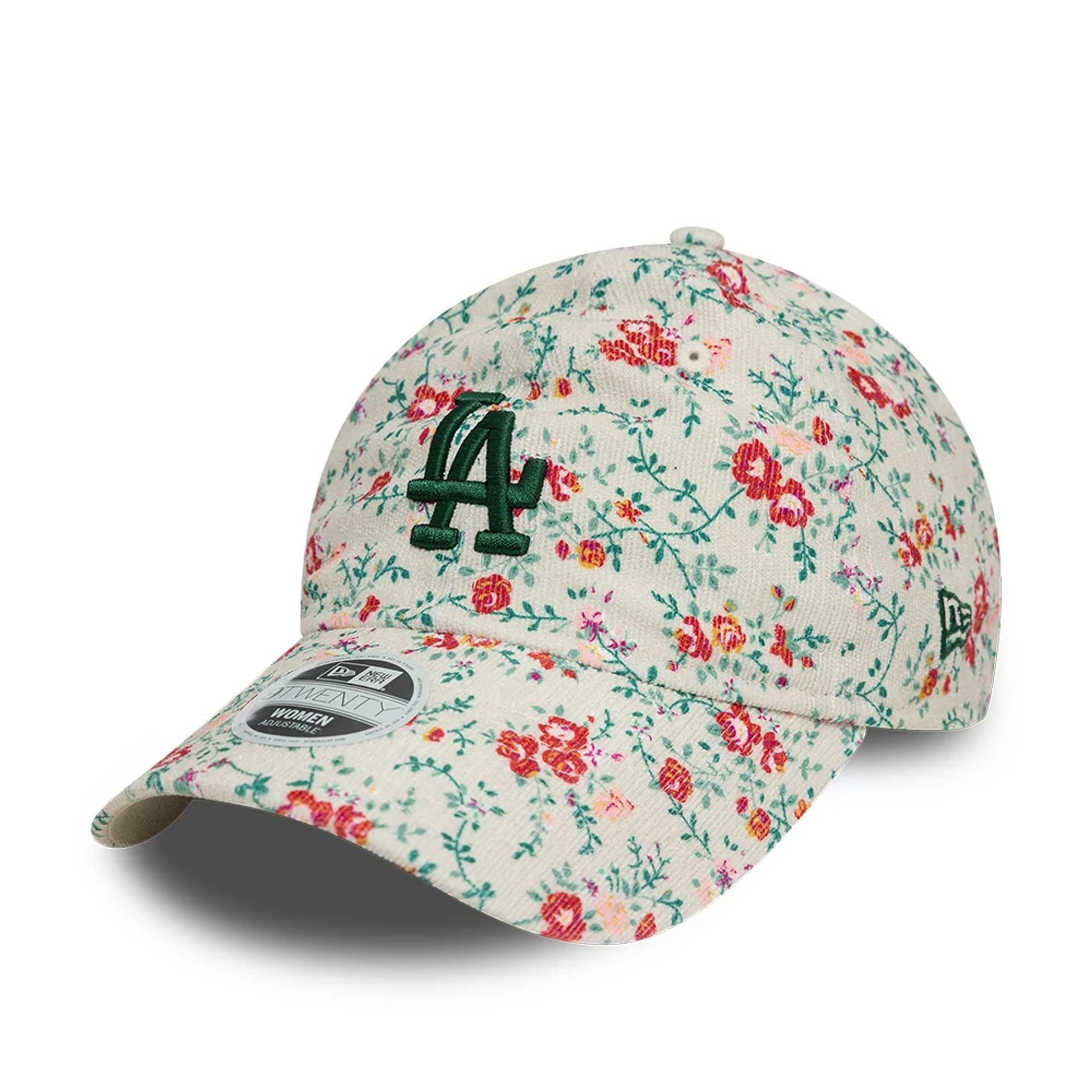 This is a LA Dodgers Womens Floral Cord Light Beige 9TWENTY Adjustable Cap 1