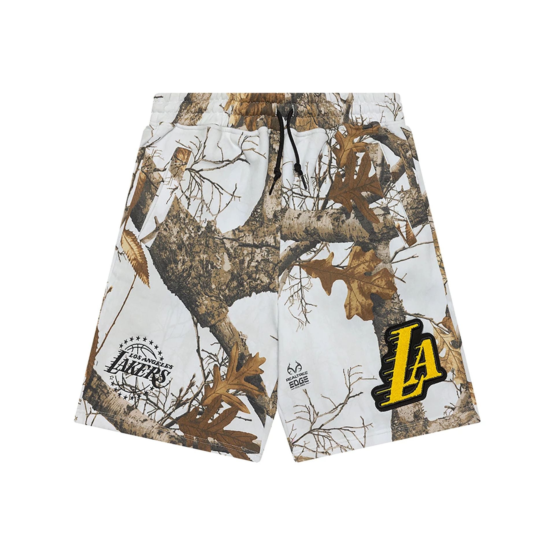 The Male model is wearing LA Lakers NBA City Edition Real Tree Shorts 1