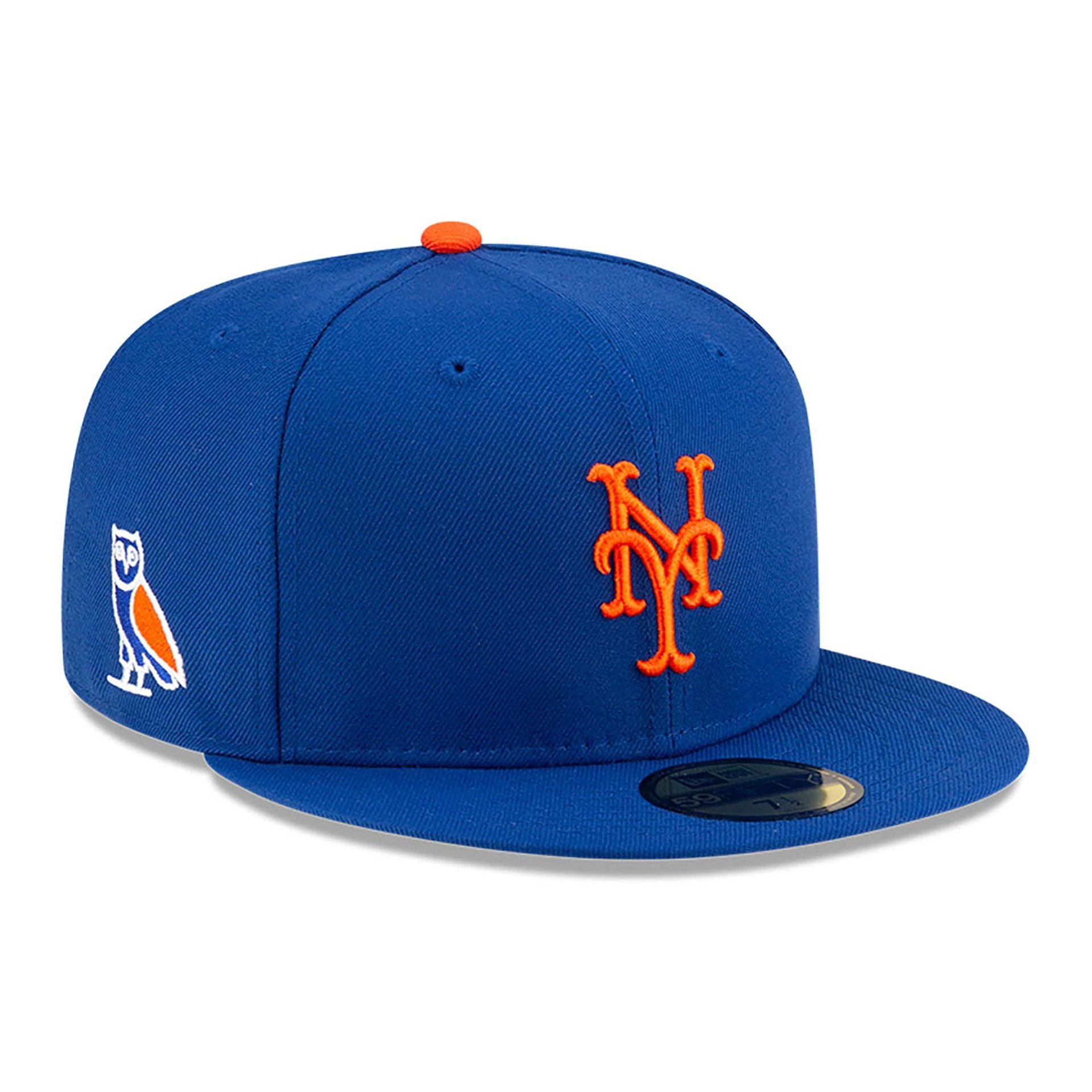 This is a New York Mets OVO x MLB 2024 Blue 59FIFTY Fitted Cap 1