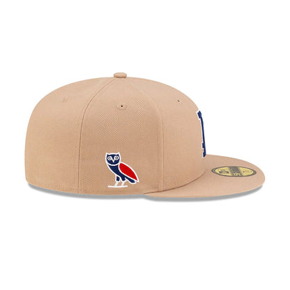 This is a LA Dodgers OVO x MLB 2024 Light Beige 59FIFTY Fitted Cap 6