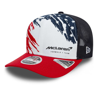 This is a McLaren Racing Austin Race Special Team White 9FIFTY Stretch Snap Cap 1