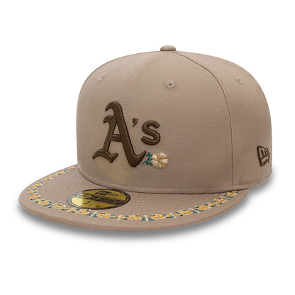 This is a Oakland Athletics Floral Border Brown 59FIFTY Fitted Cap 1