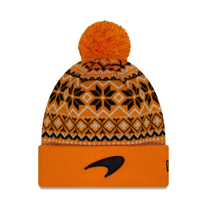 This is a McLaren Racing Xmas Orange Bobble Knit Beanie Hat 1