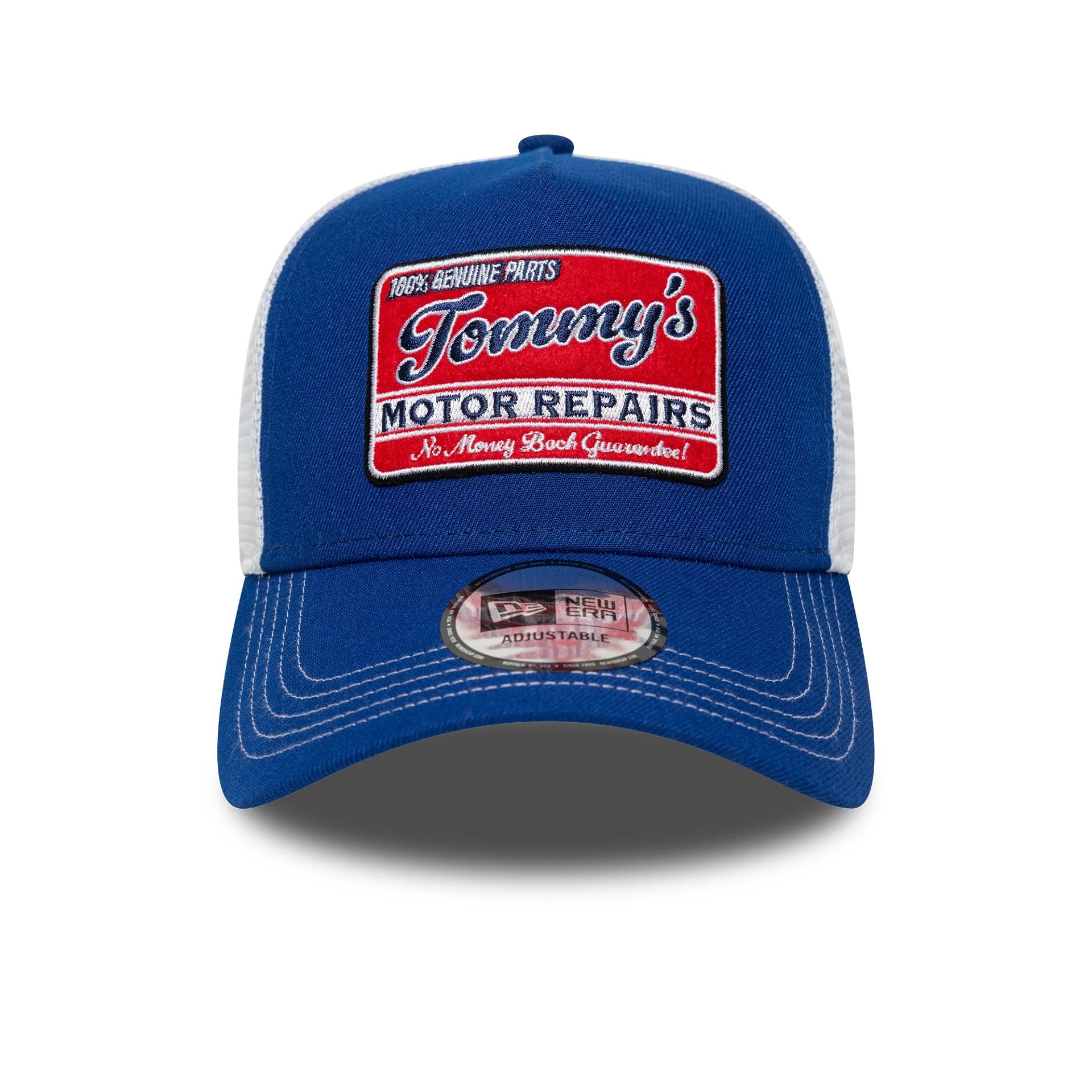 This is a New Era Vintage Blue 9FORTY A-Frame Trucker Adjustable Cap 2