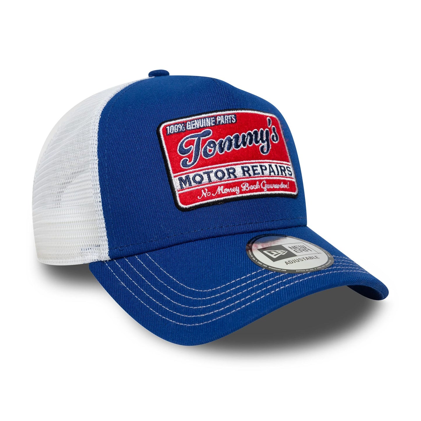 This is a New Era Vintage Blue 9FORTY A-Frame Trucker Adjustable Cap 3