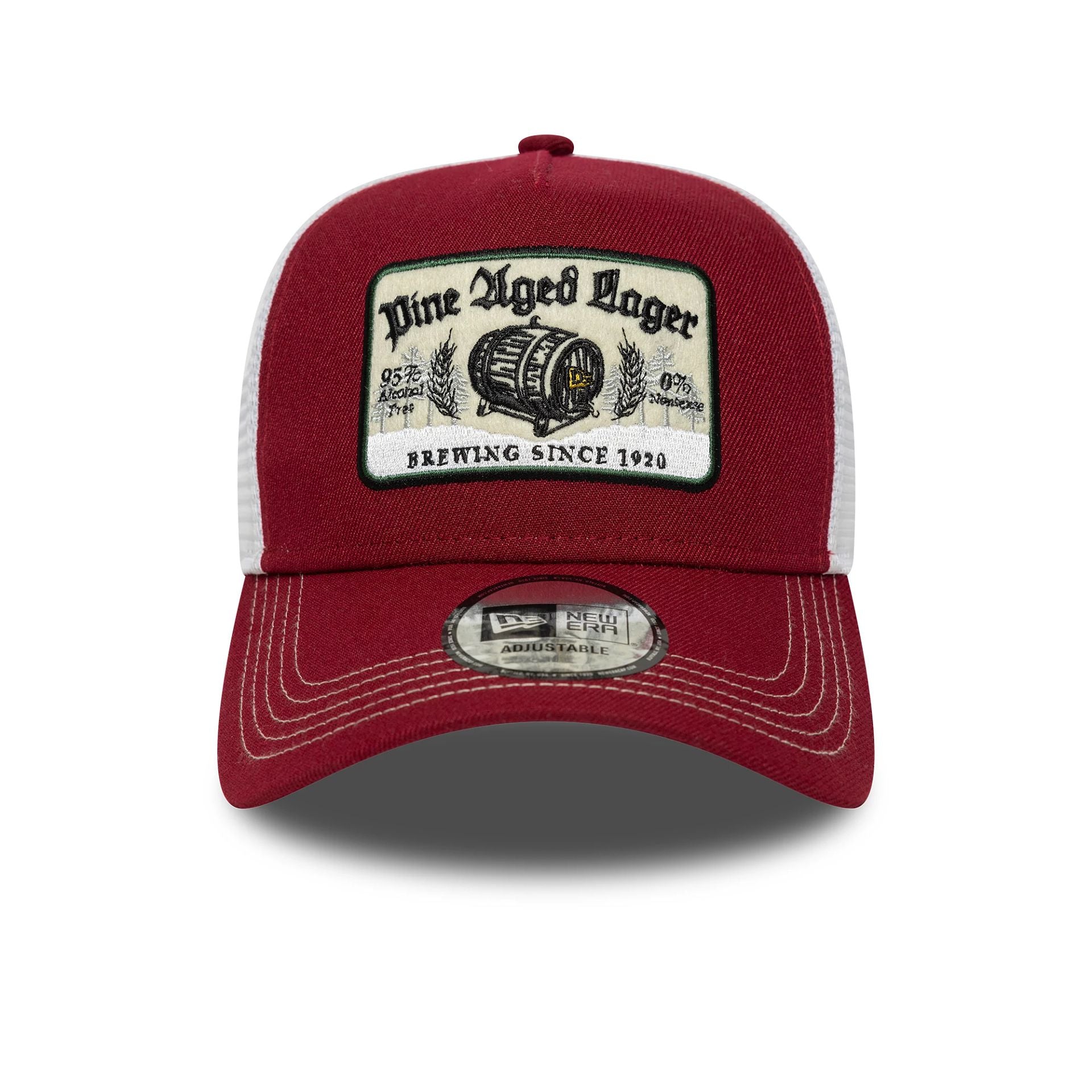 This is a New Era Vintage Dark Red 9FORTY A-Frame Trucker Adjustable Cap 2