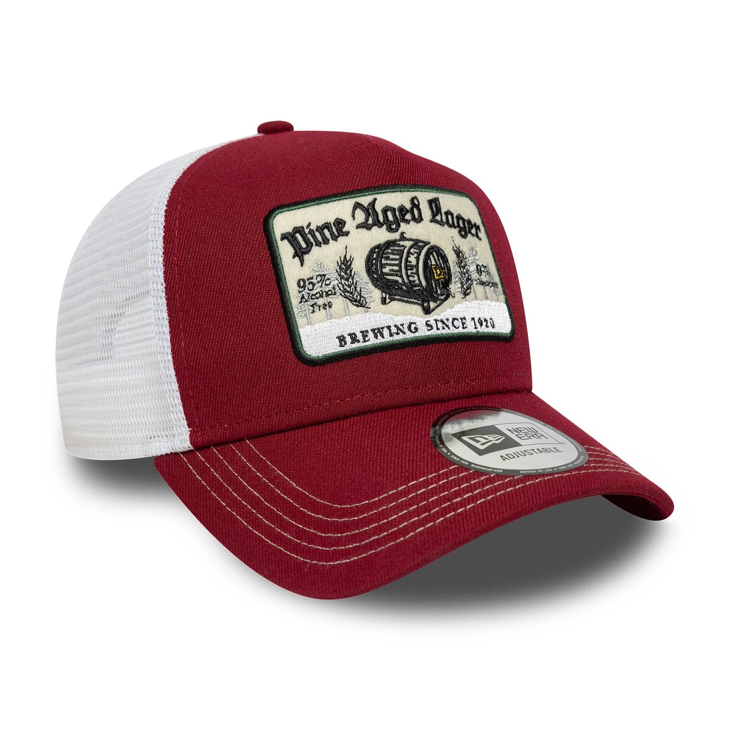 This is a New Era Vintage Dark Red 9FORTY A-Frame Trucker Adjustable Cap 3