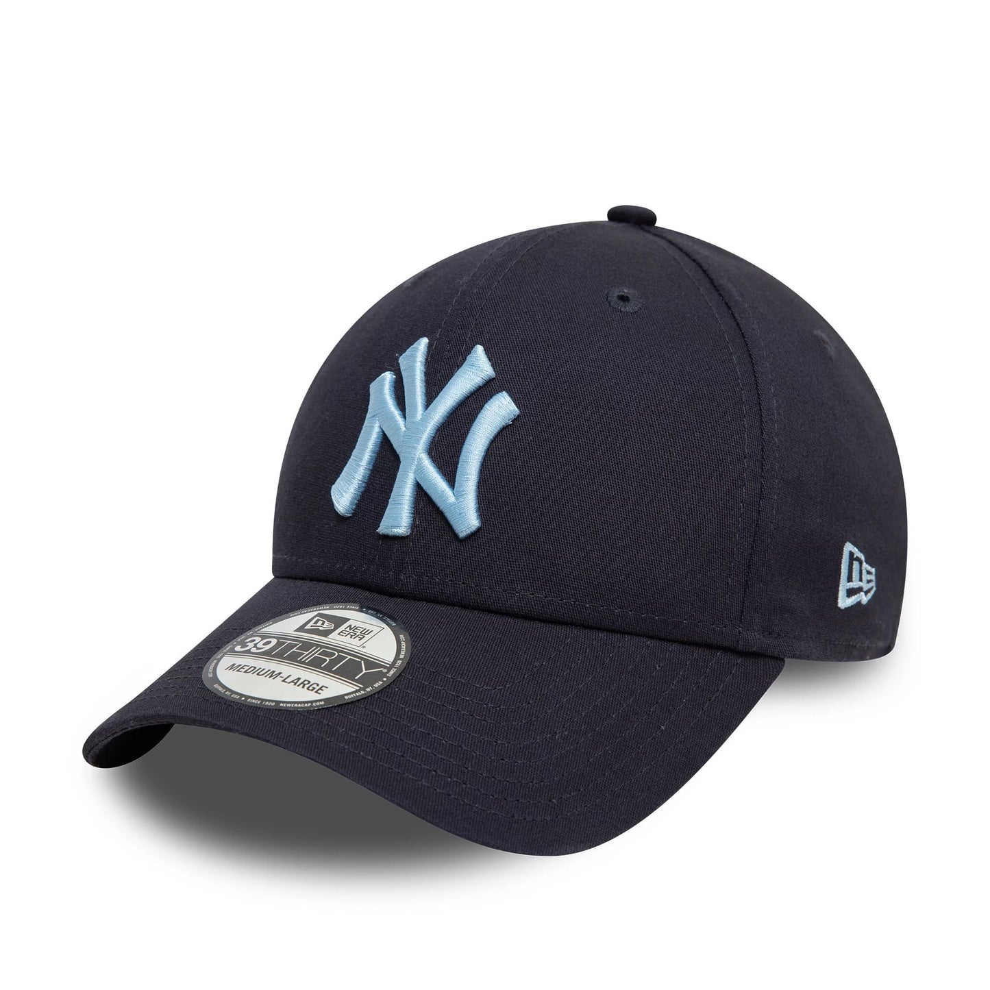 This is a New York Yankees League Essential Navy 39THIRTY Stretch Fit Cap 1