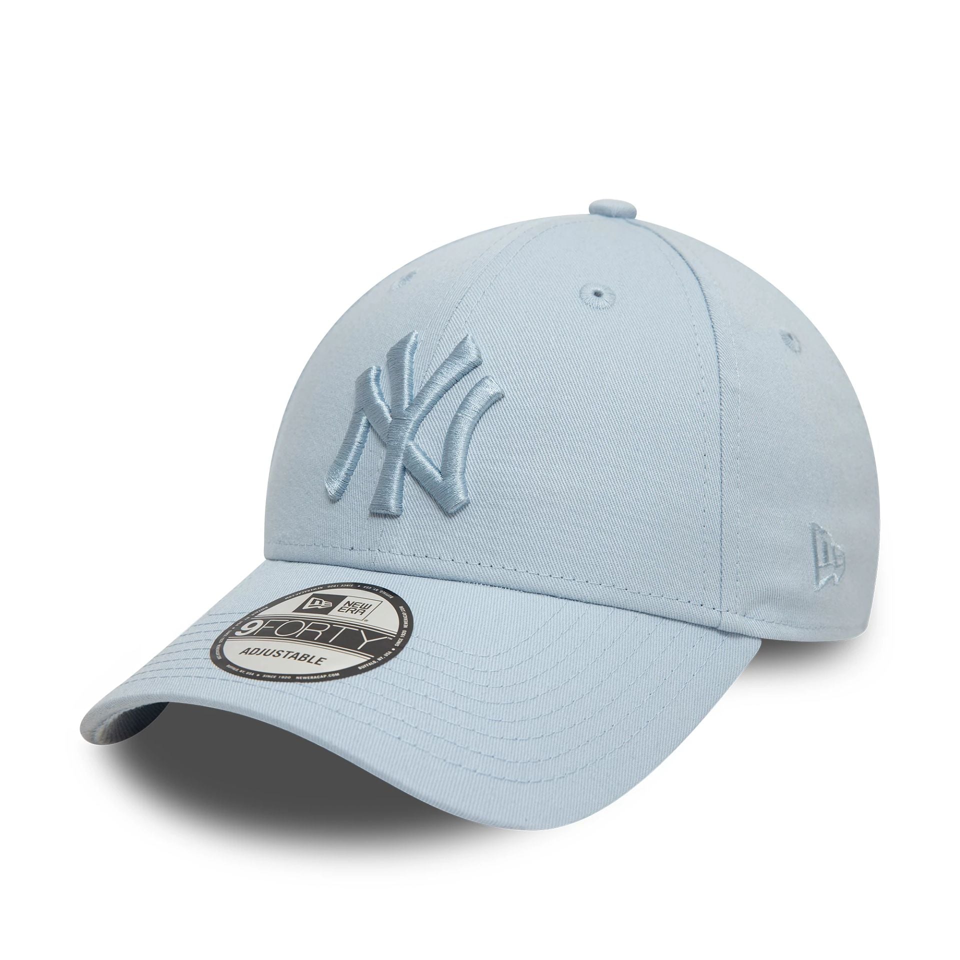 This is a New York Yankees League Essential Pastel Blue 9FORTY Adjustable Cap 1