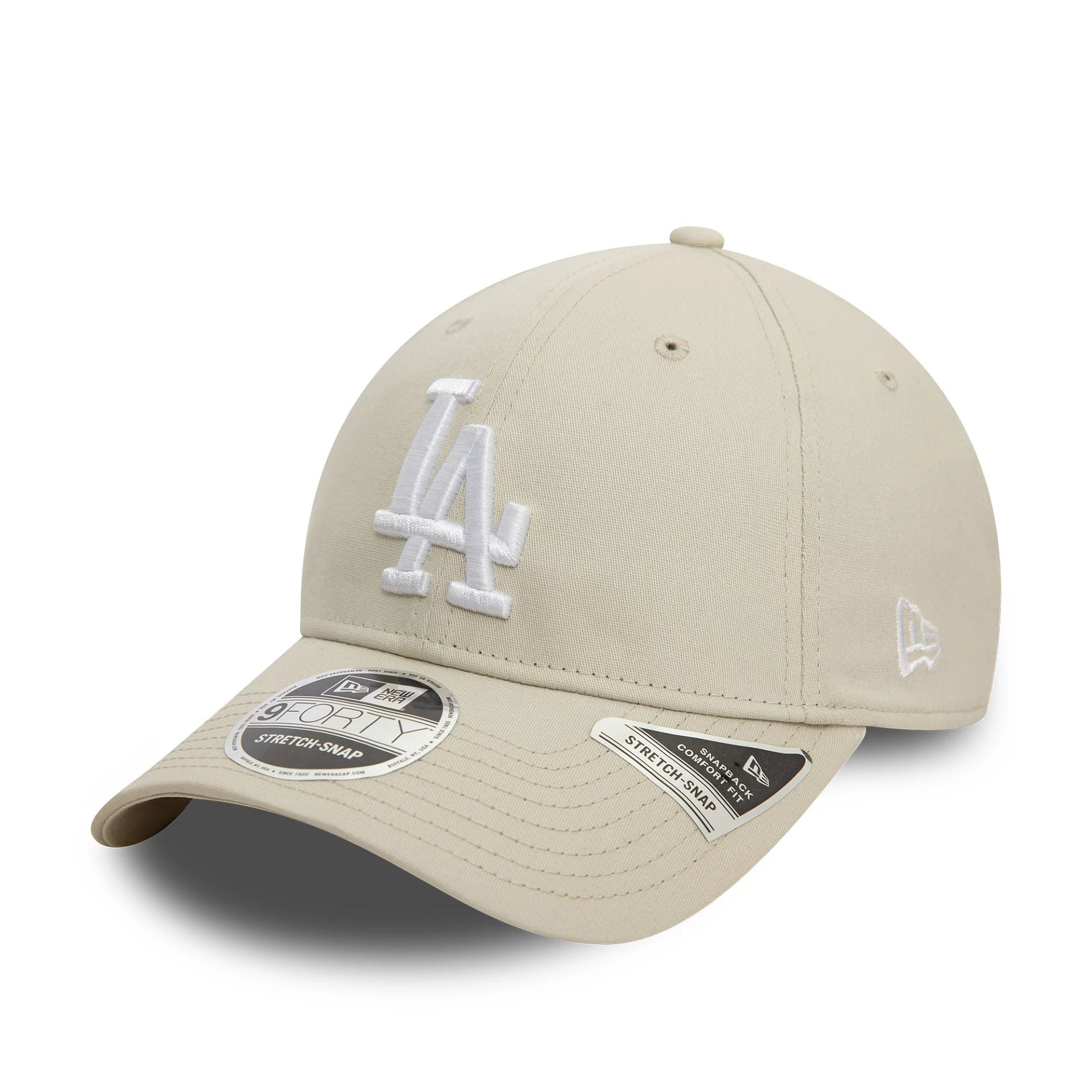 This is a LA Dodgers MLB Cream 9FORTY Stretch Snap Adjustable Cap 1