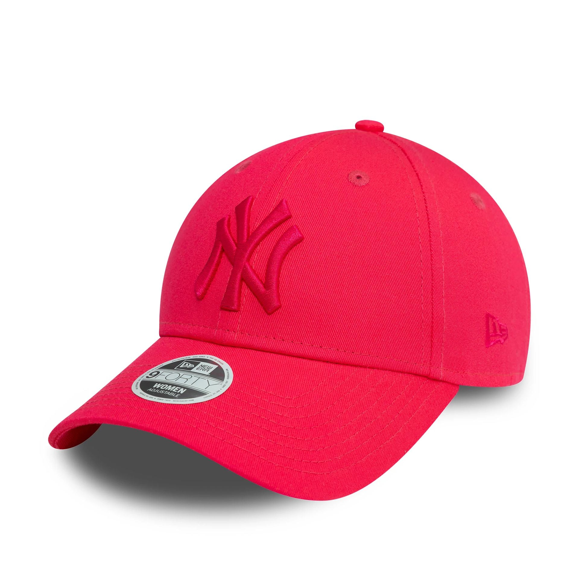 This is a New York Yankees Womens League Essential Bright Pink 9FORTY Adjustable Cap 1