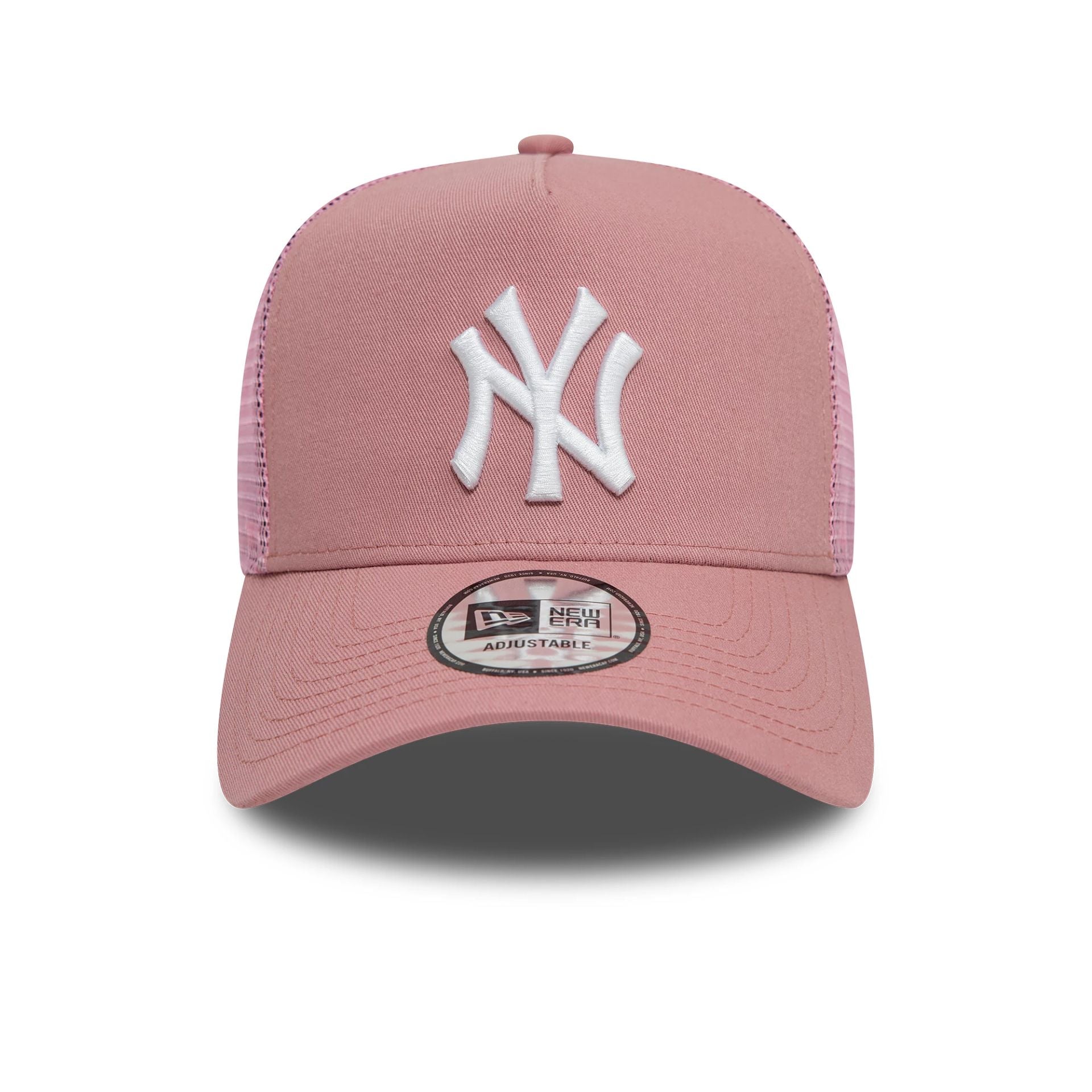 This is a New York Yankees League Essential Dark Pink 9FORTY A-Frame Trucker Adjustable Cap 2