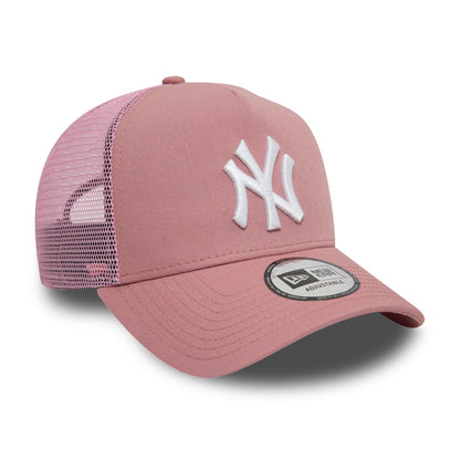 This is a New York Yankees League Essential Dark Pink 9FORTY A-Frame Trucker Adjustable Cap 3