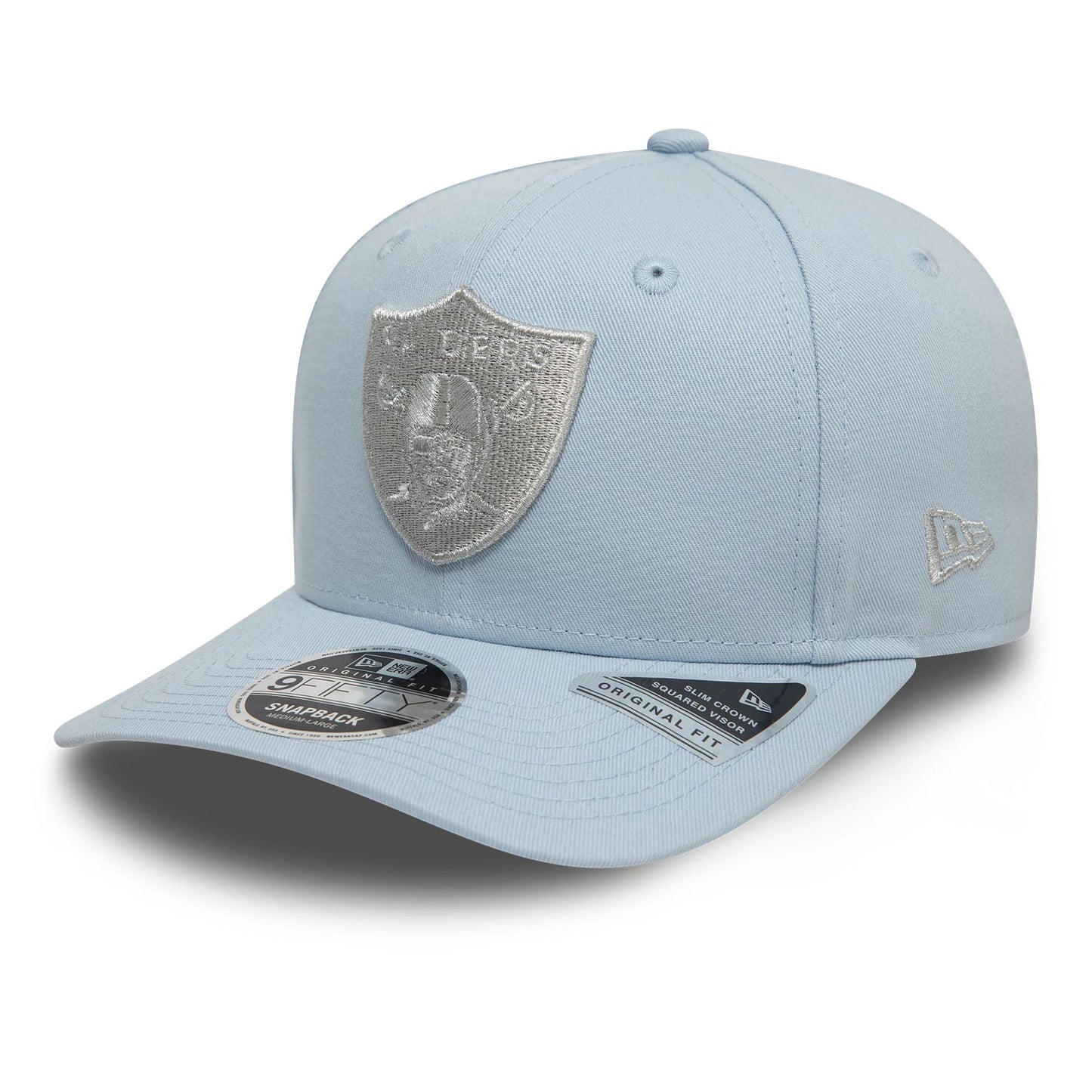 This is a Las Vegas Raiders Metallic Pastel Blue 9FIFTY Original Fit Snapback Adjustable Cap 1