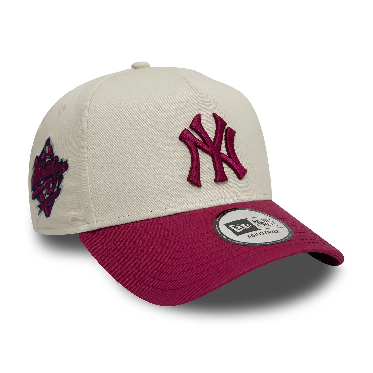 This is a New York Yankees World Series Patch Cream 9FORTY A-Frame Adjustable Cap 1