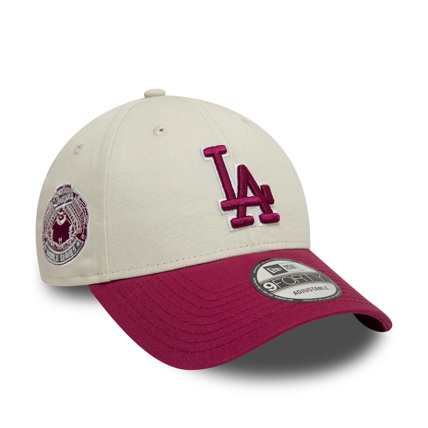 This is a LA Dodgers World Series Patch Cream 9FORTY Adjustable Cap 1