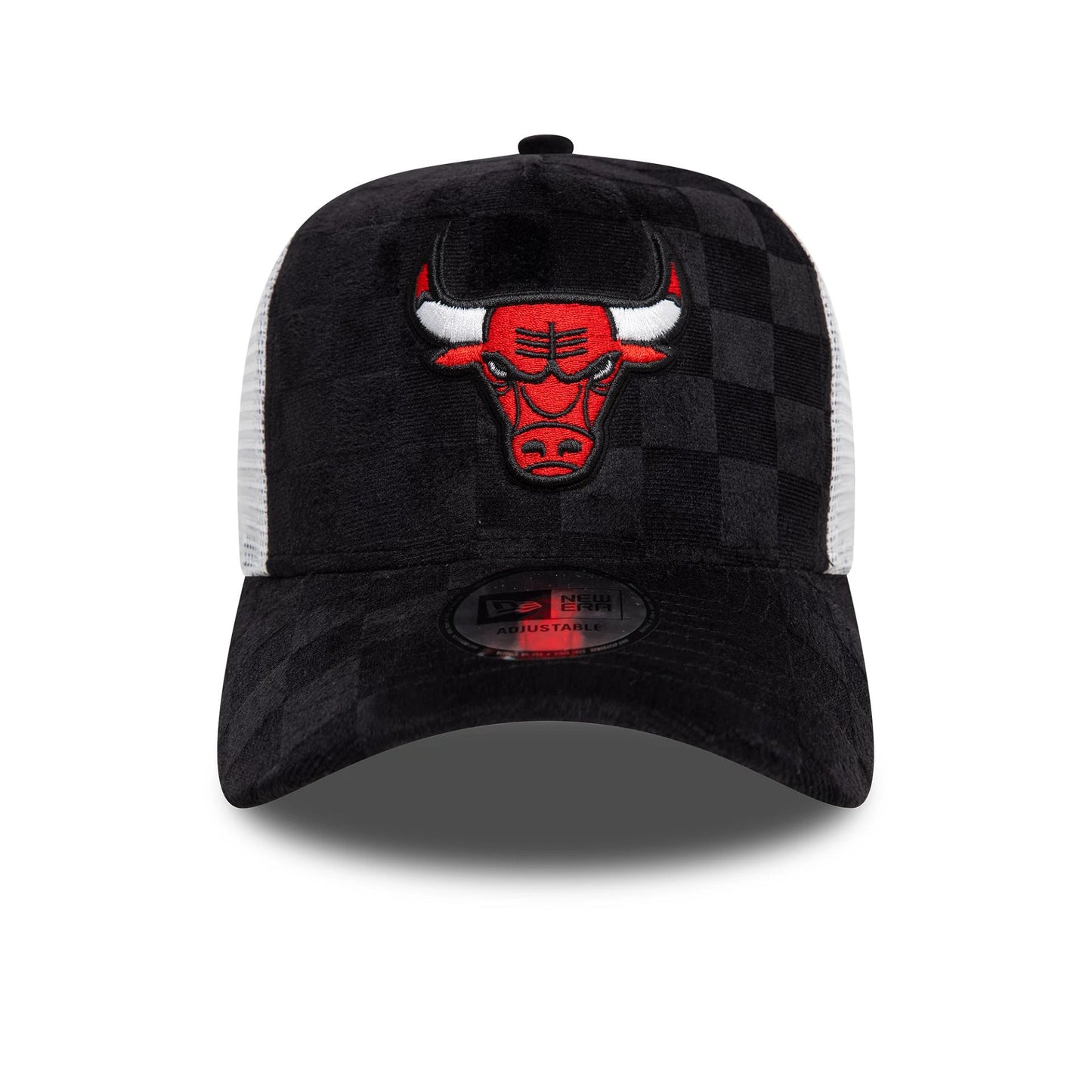 This is a Chicago Bulls Tonal Check Black 9FORTY A-Frame Trucker Adjustable Cap 2