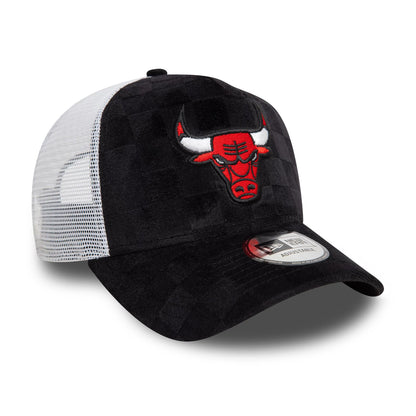 This is a Chicago Bulls Tonal Check Black 9FORTY A-Frame Trucker Adjustable Cap 3