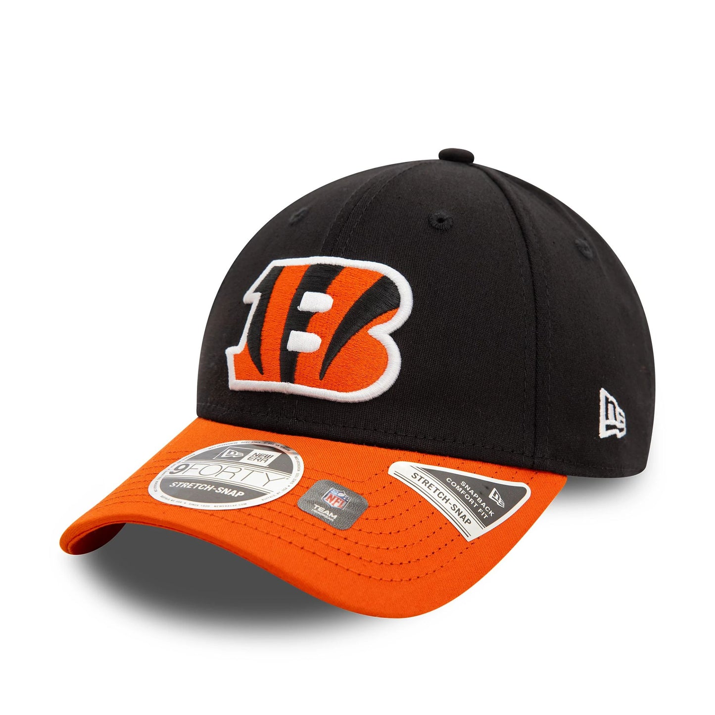 This is a Cincinnati Bengals NFL Black 9FORTY Stretch Snap Adjustable Cap 1