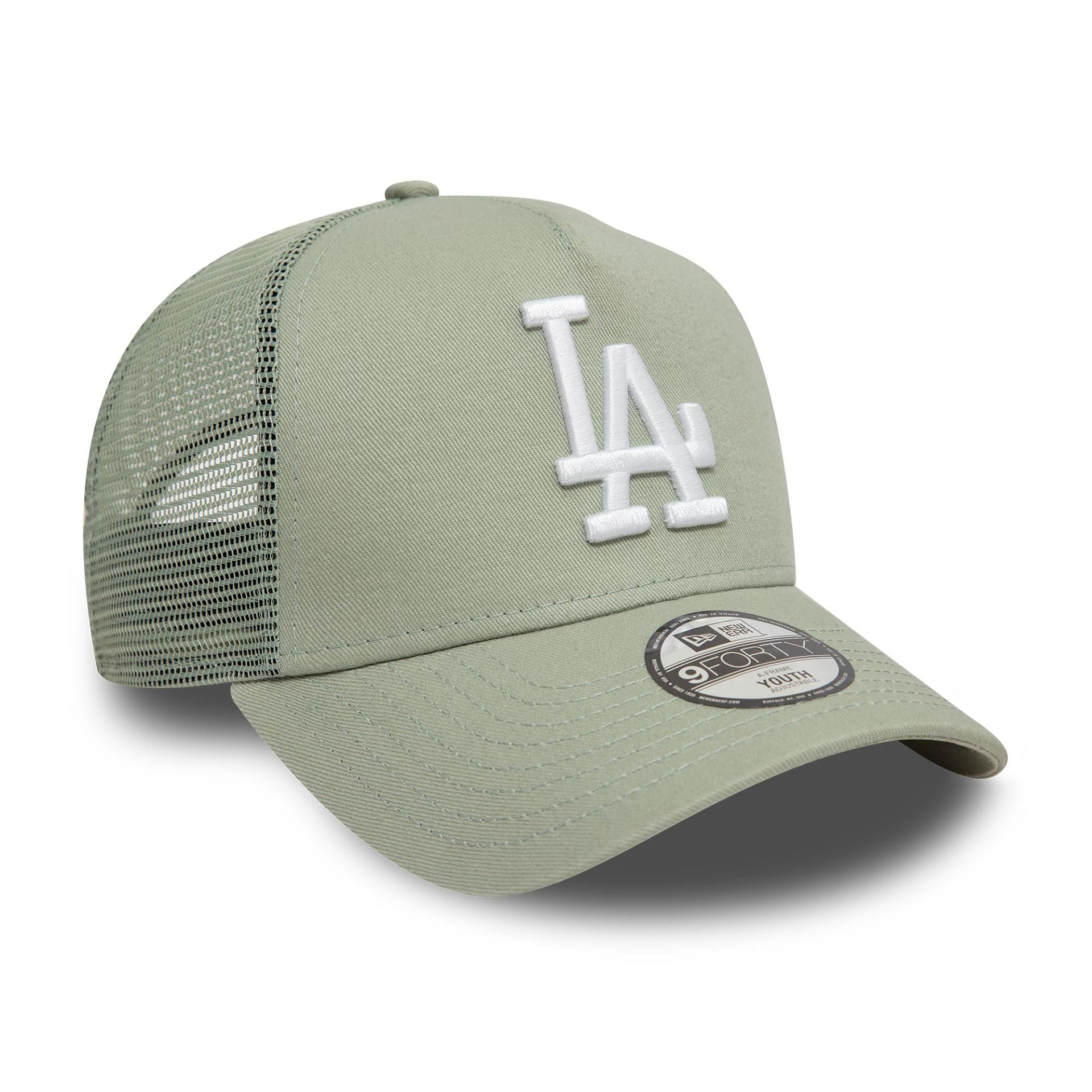 This is a LA Dodgers Child League Essential Pastel Green 9FORTY A-Frame Trucker Adjustable Cap 3