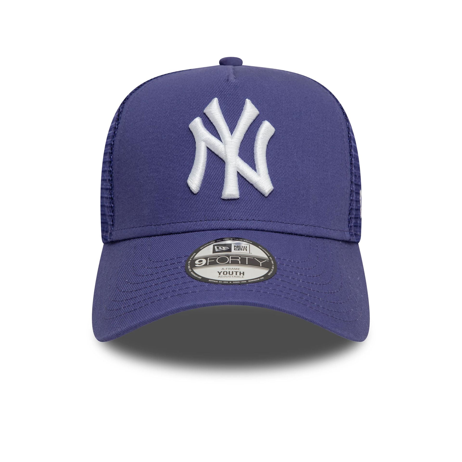 This is a New York Yankees Child League Essential Purple 9FORTY A-Frame Trucker Adjustable Cap 2