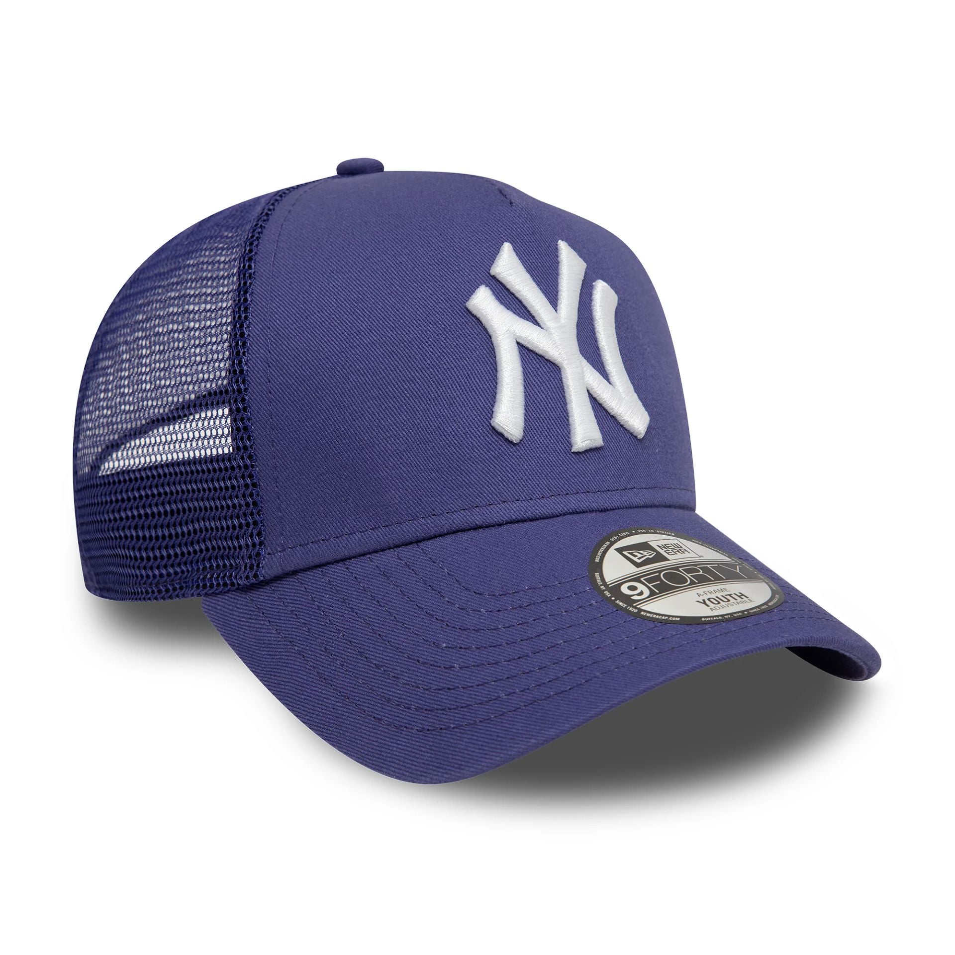 This is a New York Yankees Child League Essential Purple 9FORTY A-Frame Trucker Adjustable Cap 3